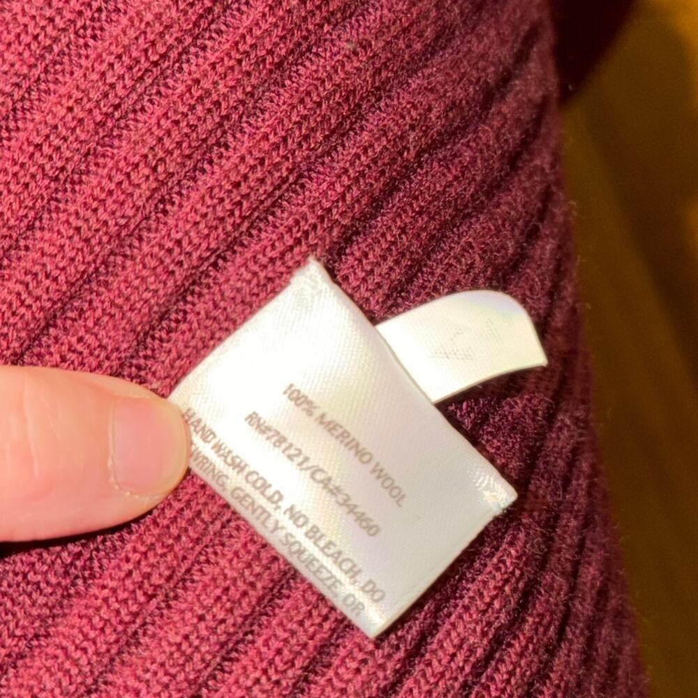 Eileen Fisher Merino Wool Open Front Ribbed Cardigan Sweater Burgundy Size Large - Picture 7 of 8